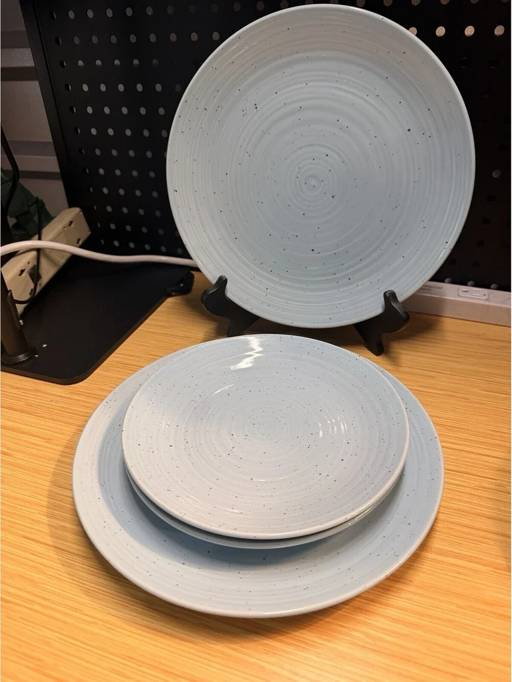 Set of 4 Sango Siterra Artist's Blend Blue 2 Dinner & 2 Salad Plates Speckled *